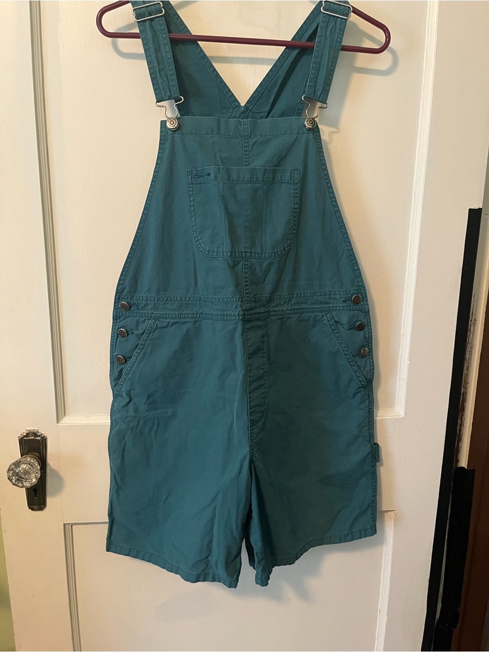 Vintage Cabela's Canvas Shortall Overalls M Teal Green Utility Dungarees L43ST00
